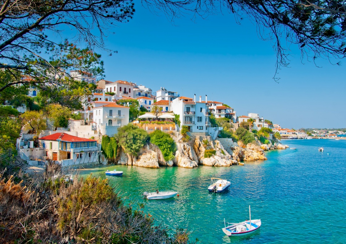 the old part of town in island Skiathos in Greece